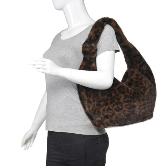 NEW Leopard Faux Fur Hobo Bag Cecilia Designer Inspired Vegan Shoulder Bag - Picture 4 of 4